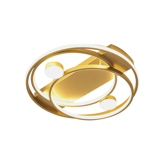 Metal Halo Ring Led Flush Mount Fixture In Black/Gold For Bedroom - 16’/19.5’ Dia White/Warm Light