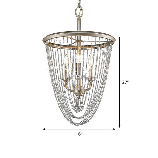 Modern Crystal Chandelier Lamp With 3 Gold Heads And Draped Chain Suspension