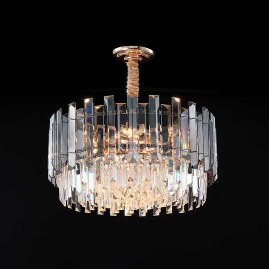 Modernist Dual-Layered Dining Room Chandelier With Clear And Smoke Gray Crystal Shades - 9-Bulb