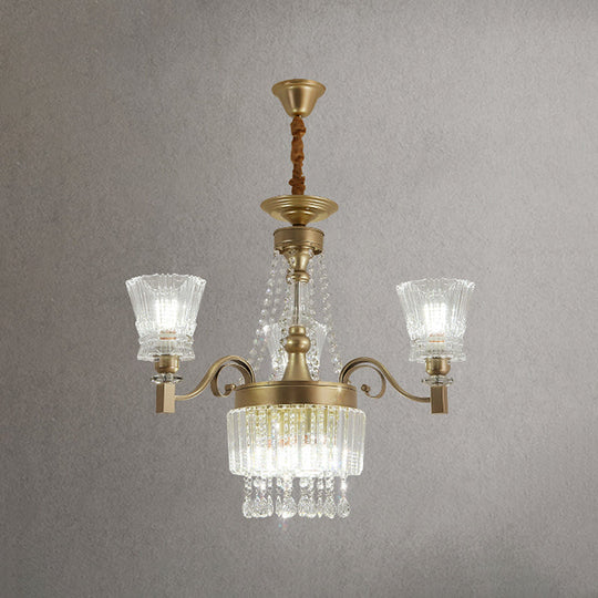 Modern Gold Crystal Chandelier Pendant Lamp With Clear Conical Shades - 6/9-Head Light Fixture For