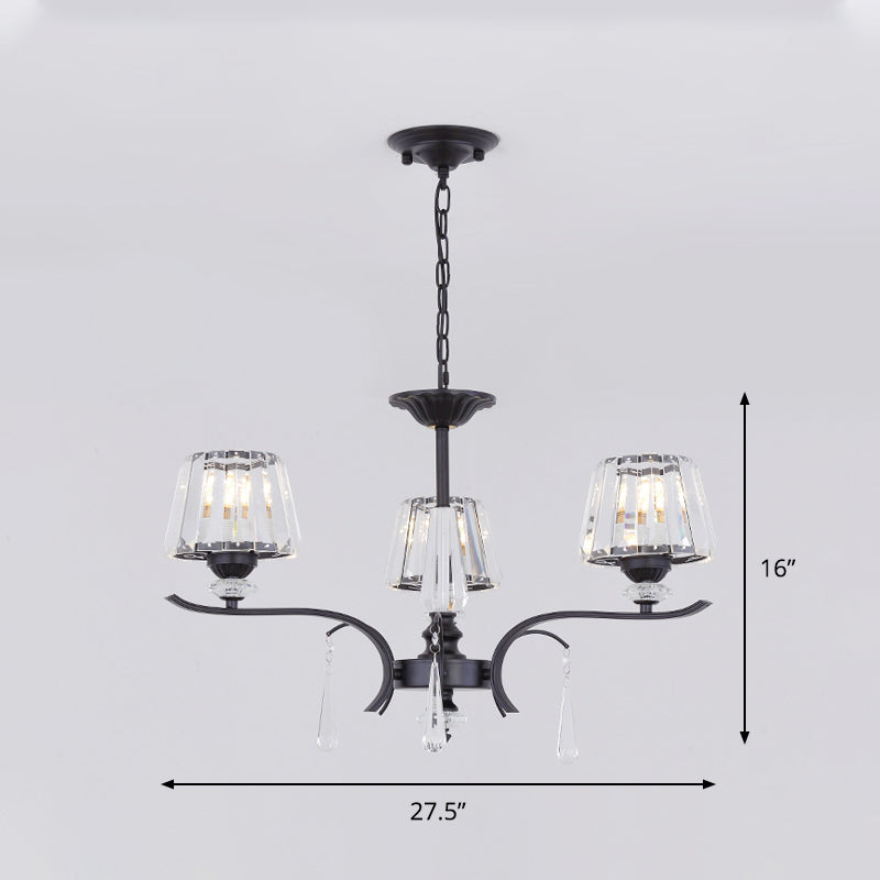 Modern Crystal Cone Chandelier: 3/6-Bulb Suspended Ceiling Lamp In Black Perfect For Bedrooms