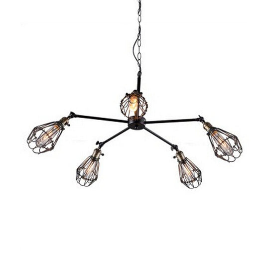 Vintage Style 5-Light Black Chandelier Pendant Light - Mini Cage Hanging Ceiling Fixture For Dining