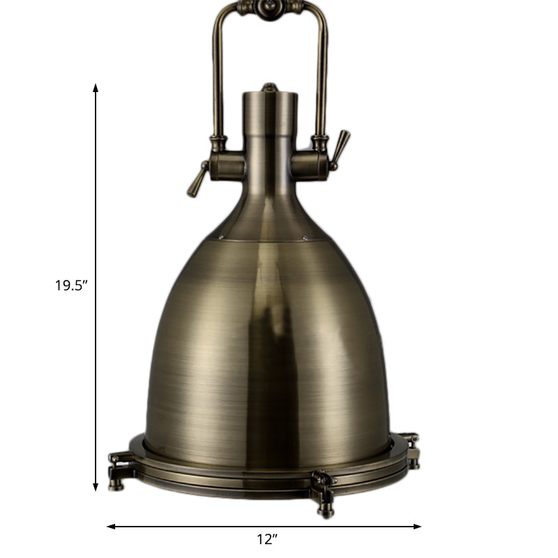 Nautical Brushed Brass Bell Pendant Light With Glass Diffuser - Dining Room Ceiling Fixture