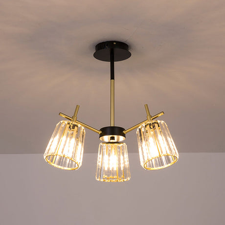 Minimalist Gold Semi-Flush Bedroom Light With Conical Crystal Block Shade