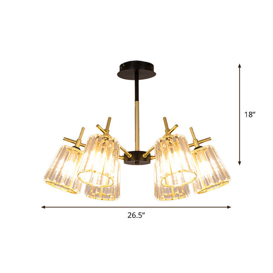 Minimalist Gold Semi - Flush Bedroom Light With Conical Crystal Block Shade