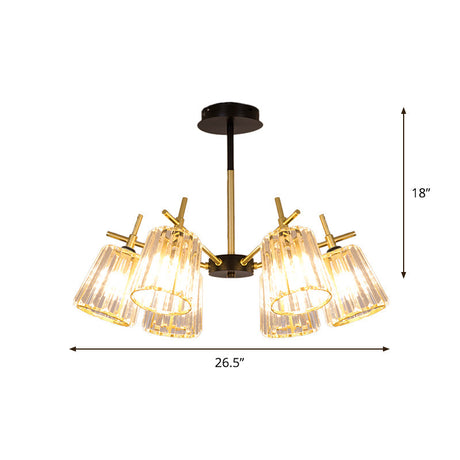 Minimalist Gold Semi-Flush Bedroom Light With Conical Crystal Block Shade