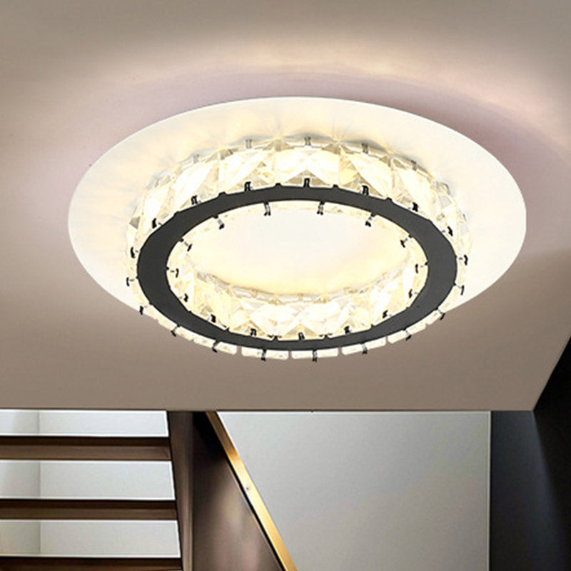 Minimalist K9 Crystal Ceiling Light With Warm/White Led Flush Mount For Circular Corridors White /