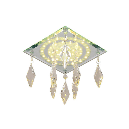 Modern Square Led Clear Crystal Flush Mount Ceiling Light For Corridors