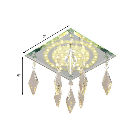 Modern Square Led Clear Crystal Flush Mount Ceiling Light For Corridors