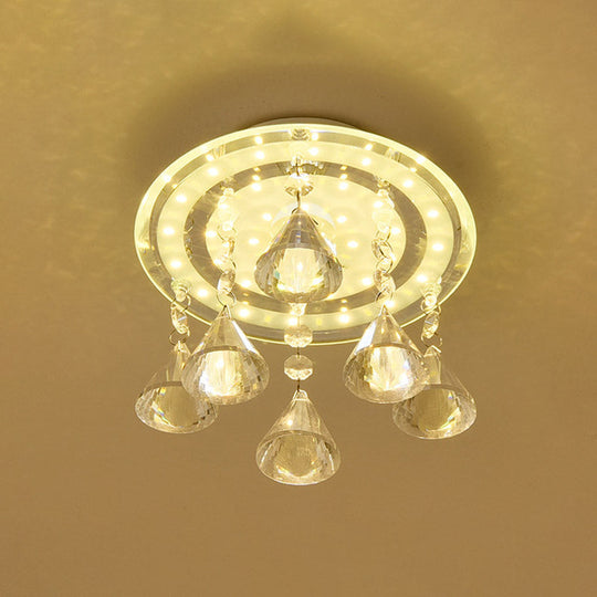 Clear Crystal Led Flush Mount Ceiling Lamp For Hallways