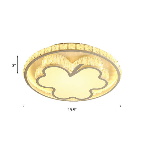 Halo Led Crystal White Flush Mount With Simple Beveled Design For Bedroom Ceiling