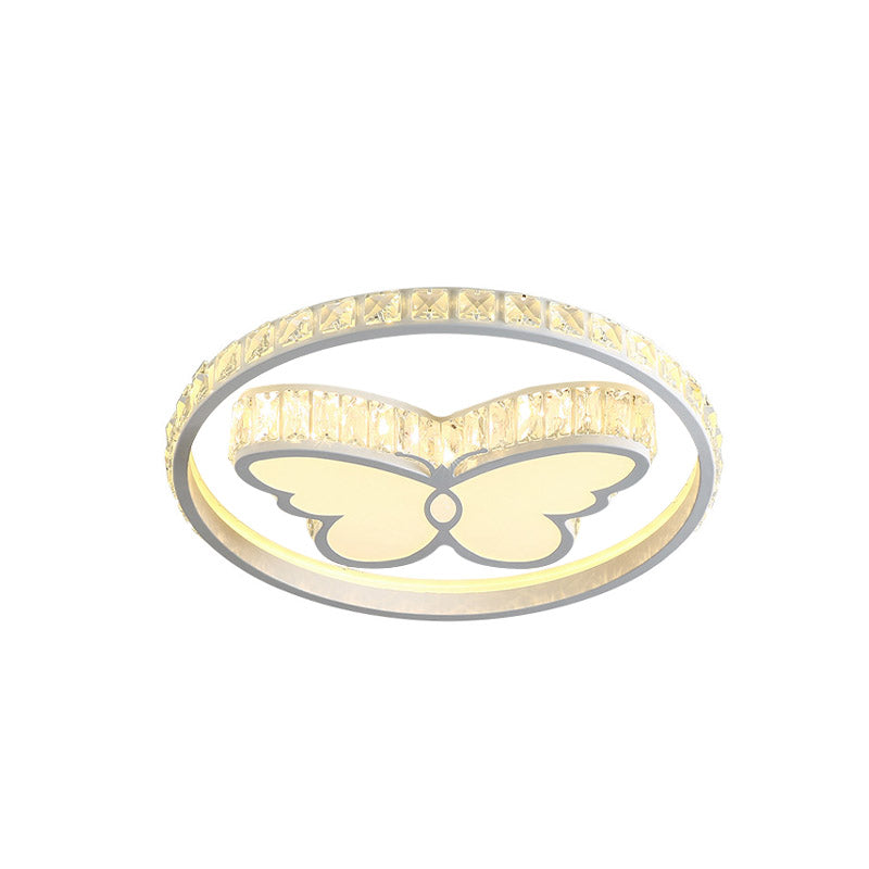 Simple Crystal Butterfly Led Ceiling Lamp For Bedroom - White Flush Mount Lighting