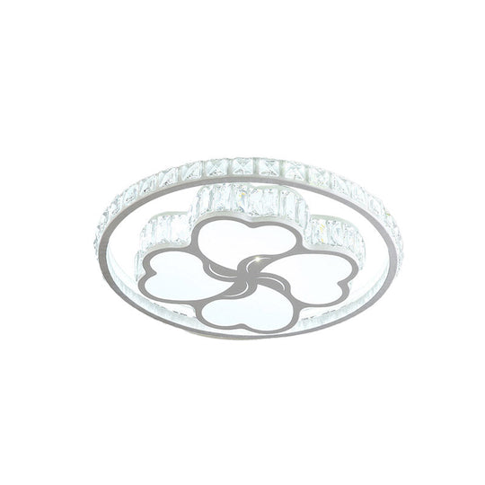 Modern K9 Crystal White Flushmount Ceiling Light With Halo Led And Heart Pattern Design