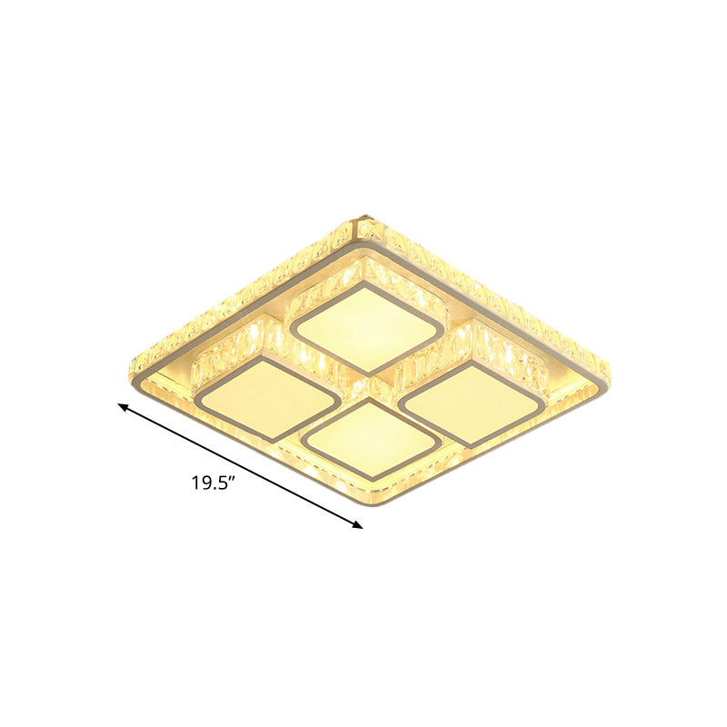 Modern White Faceted Crystal Square Led Ceiling Light For Bedroom