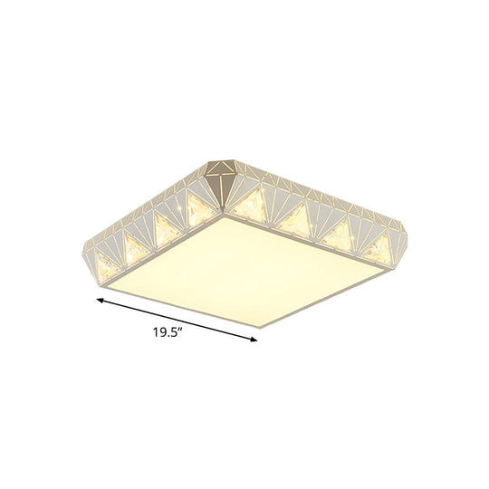 Modern White Square Led Ceiling Light - Minimalist Beveled Crystal Flushmount For Bedroom