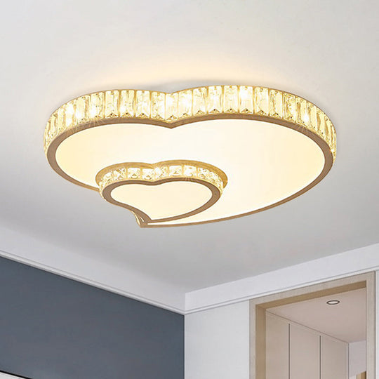 Cut Crystal Led Flush Mount Recessed Lighting In White - Minimalist Dual Heart Design