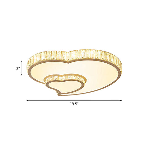 Cut Crystal Led Flush Mount Recessed Lighting In White - Minimalist Dual Heart Design