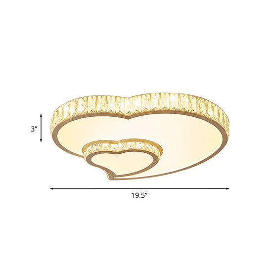 Cut Crystal Led Flush Mount Recessed Lighting In White - Minimalist Dual Heart Design