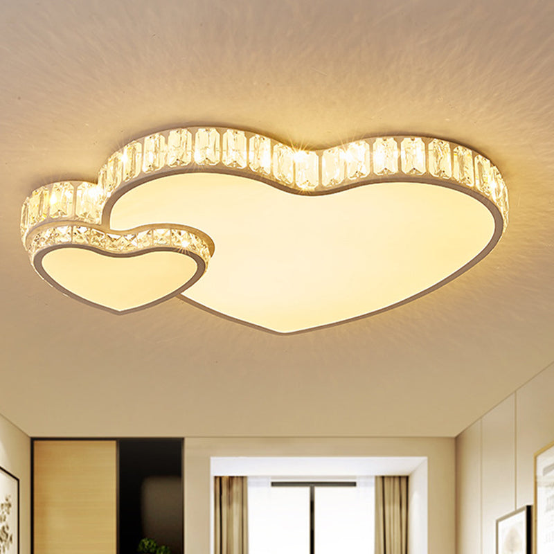 Cut Crystal Led Flush Mount Recessed Lighting In White - Minimalist Dual Heart Design / A