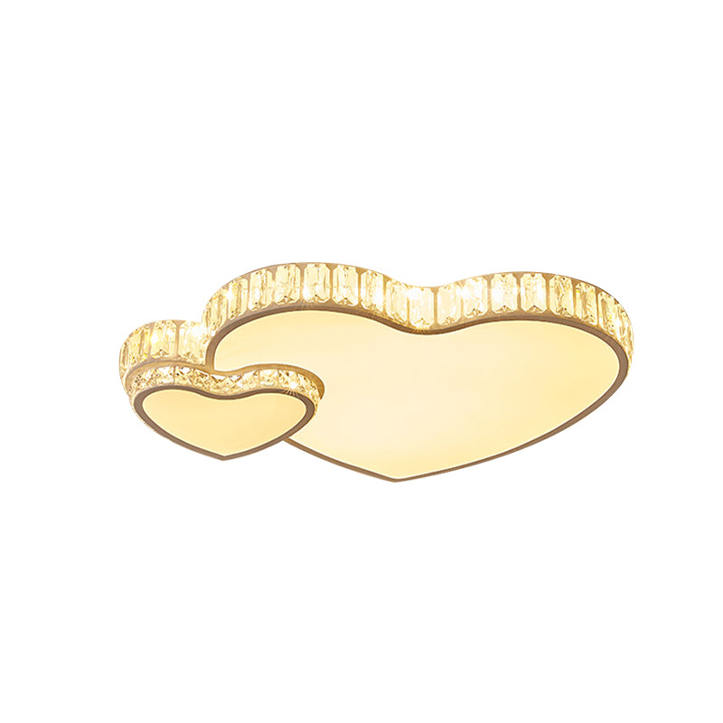 Cut Crystal Led Flush Mount Recessed Lighting In White - Minimalist Dual Heart Design