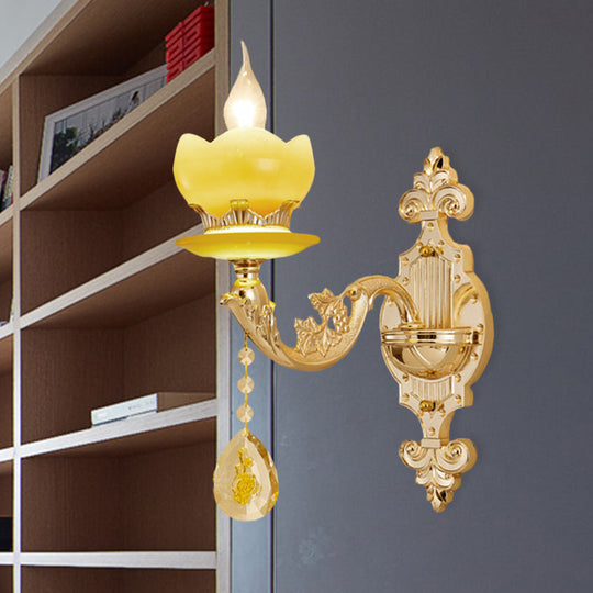 Mid-Century Gold Wall Sconce With Crystal Draping - Bedroom Lighting