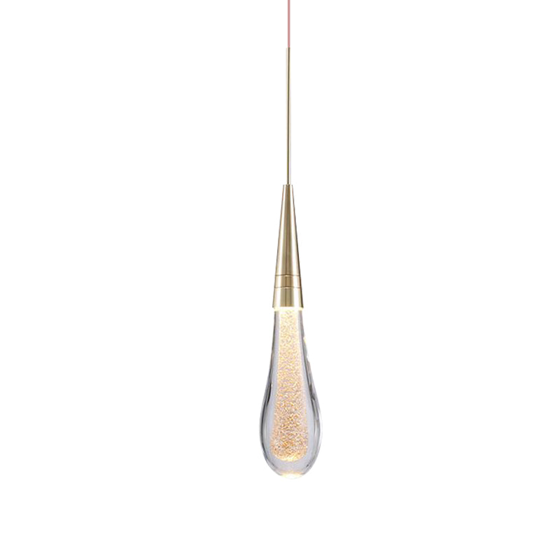 Modern Brass Droplet Crystal Ceiling Lamp With Led Pendant Light - 1 Bubble Design For Living Room