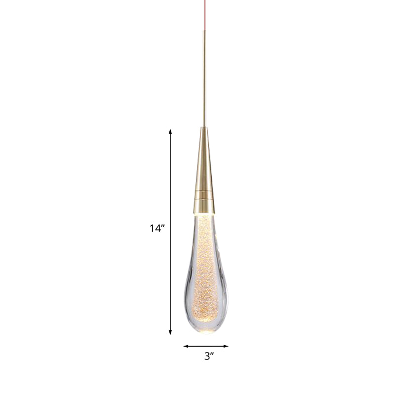Modern Brass Droplet Crystal Ceiling Lamp With Led Pendant Light - 1 Bubble Design For Living Room