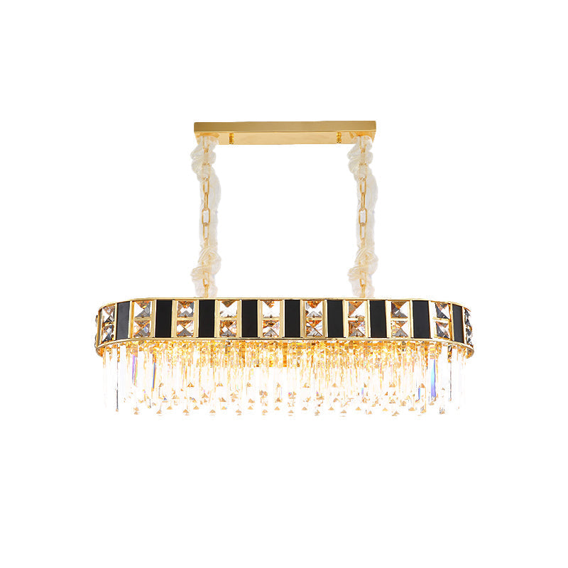 Modern Black And Gold K9 Crystal Oval Island Light - 12 Heads Pendant For Dining Room Ceiling