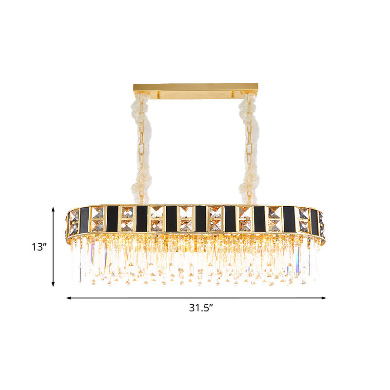 Modern Black And Gold K9 Crystal Oval Island Light - 12 Heads Pendant For Dining Room Ceiling