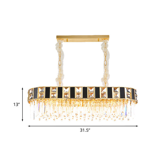 Modern Black And Gold K9 Crystal Oval Island Light - 12 Heads Pendant For Dining Room Ceiling