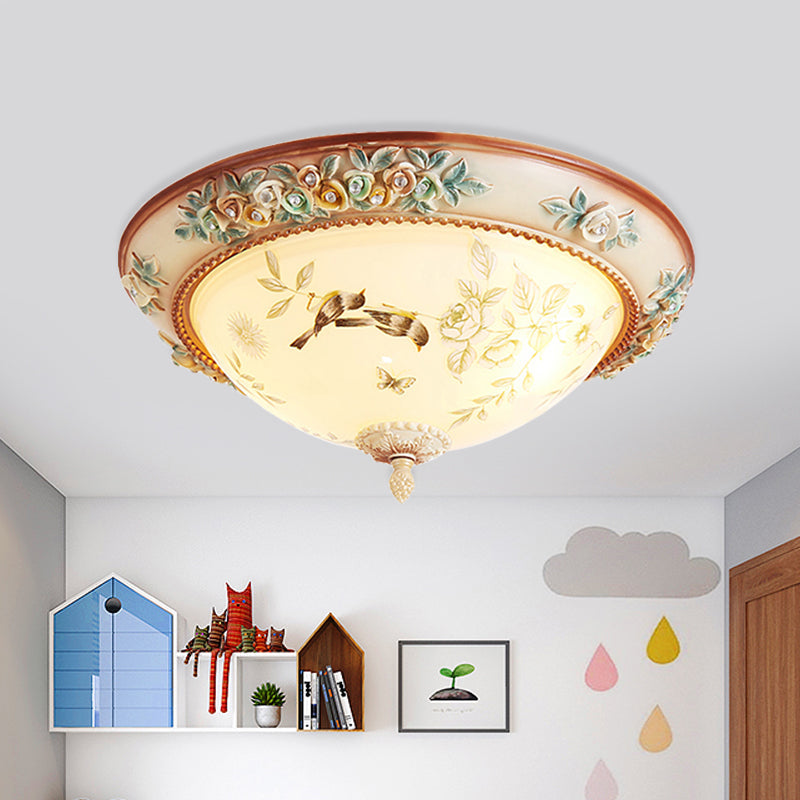 Printed Glass Flush Mount Ceiling Lighting With Handmade Rose Edge - American Flower Design 3 /