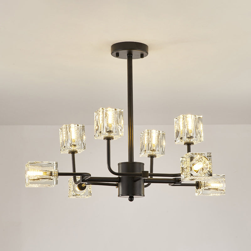 Modern Clear Crystal Block Ceiling Light Fixture – Cubic Kitchen Semi Flush Mount 8 Heads Black