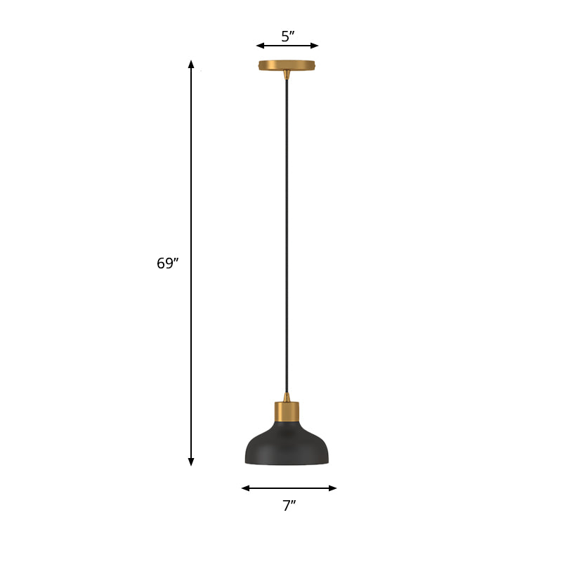 Black And Gold Bedside Pendant Light With Simple Design Bowl Metal Shade