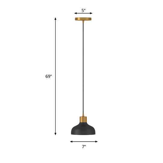 Black And Gold Bedside Pendant Light With Simple Design Bowl Metal Shade