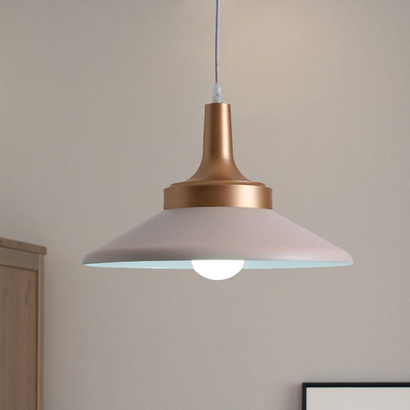 Saucer Shape Metal Suspension Light 1-Head Pink Finish Ceiling Fixture 12/14 Width / 12