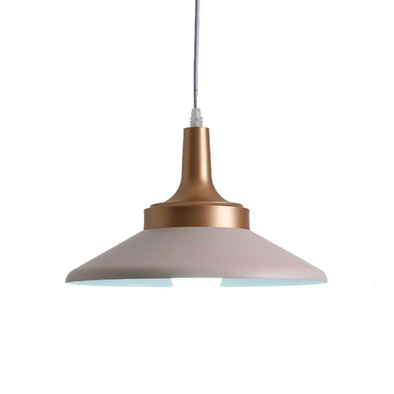 Saucer Shape Metal Suspension Light 1-Head Pink Finish Ceiling Fixture 12/14 Width