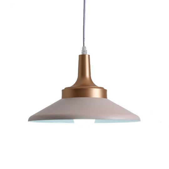Saucer Shape Metal Suspension Light 1-Head Pink Finish Ceiling Fixture 12/14 Width
