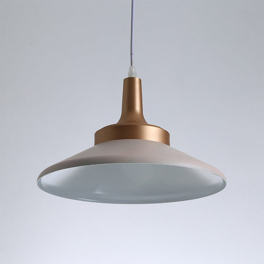 Saucer Shape Metal Suspension Light 1-Head Pink Finish Ceiling Fixture 12/14 Width