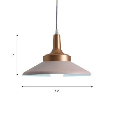 Sleek Pink Saucer Suspension Light - Minimal Metal 1-Head Ceiling Hang Fixture 12’/14’ Width