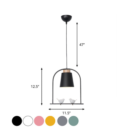 Metal Down Lighting Macaron Pendant Lamp With Bird Cage Shape And Barrel Shade - White/Black/Grey