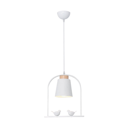 Metal Down Lighting Macaron Pendant Lamp With Bird Cage Shape And Barrel Shade - White/Black/Grey