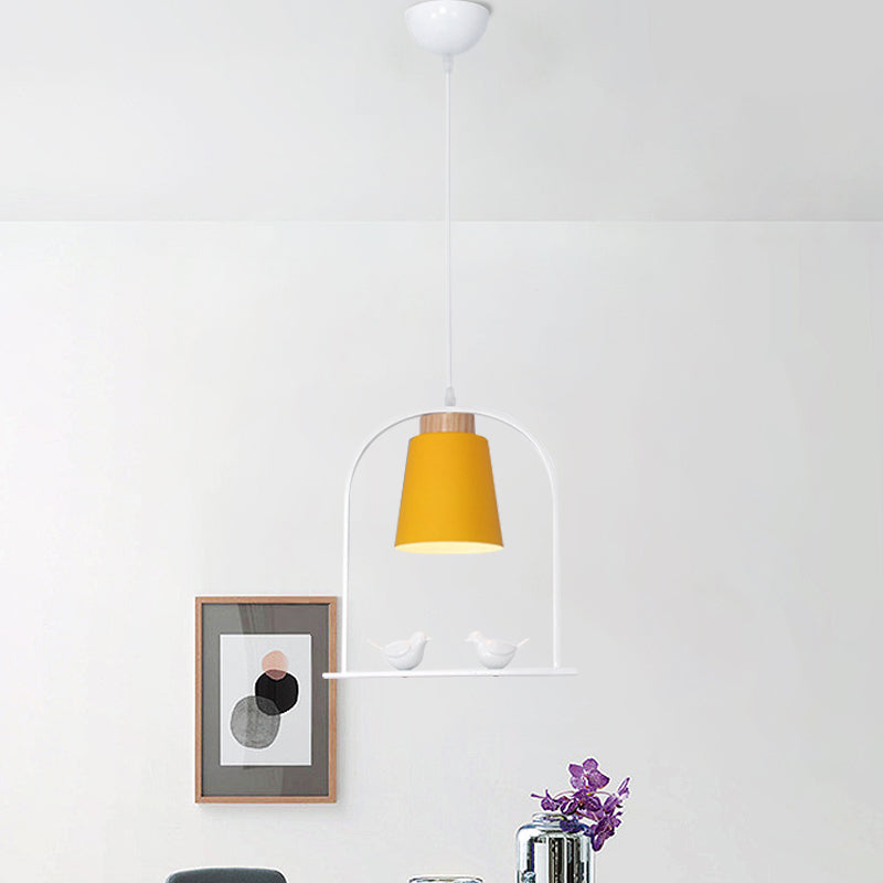 Metal Down Lighting Macaron Pendant Lamp With Bird Cage Shape And Barrel Shade - White/Black/Grey