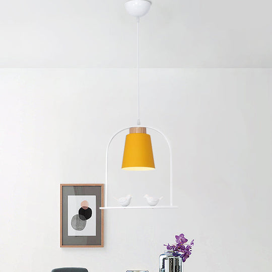 Metal Down Lighting Macaron Pendant Lamp With Bird Cage Shape And Barrel Shade - White/Black/Grey