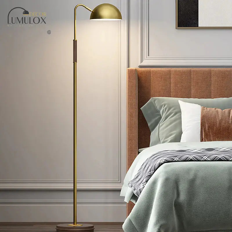 Dome Shade Living Room Floor Lighting Metal Single Light Postmodern Stand Lamp In Brass