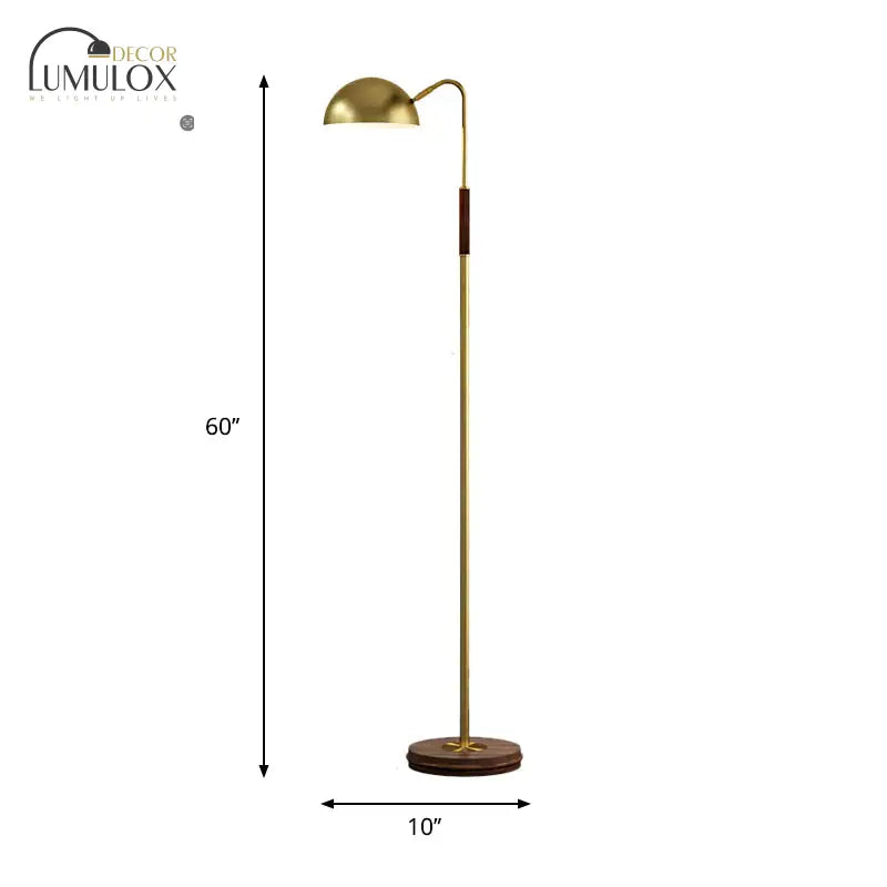 Dome Shade Living Room Floor Lighting Metal Single Light Postmodern Stand Lamp In Brass