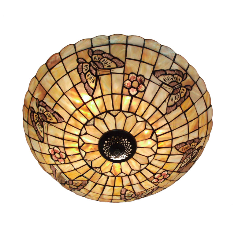 Butterfly Semi Flush Mount Light With Beige Glass – Pack Of 5 Bulbs Perfect For Dining Room Lodge