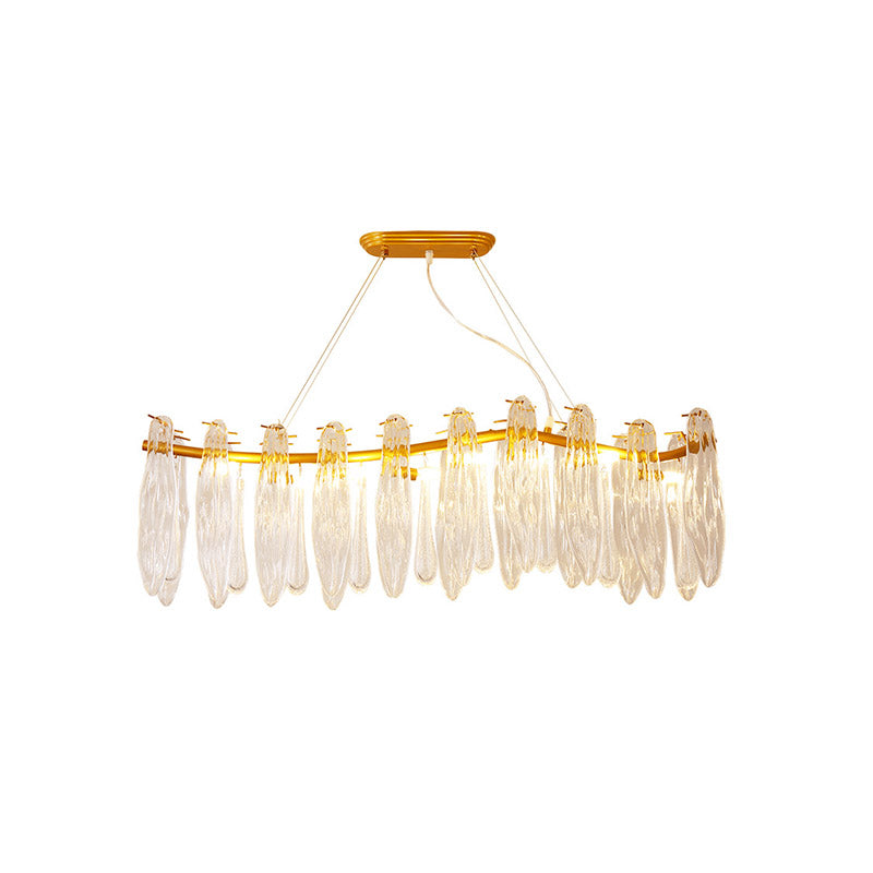 Linear Island Lamp With 8 Clear K9 Crystal Lights - Gold Pendant Lighting Fixture For Living Room