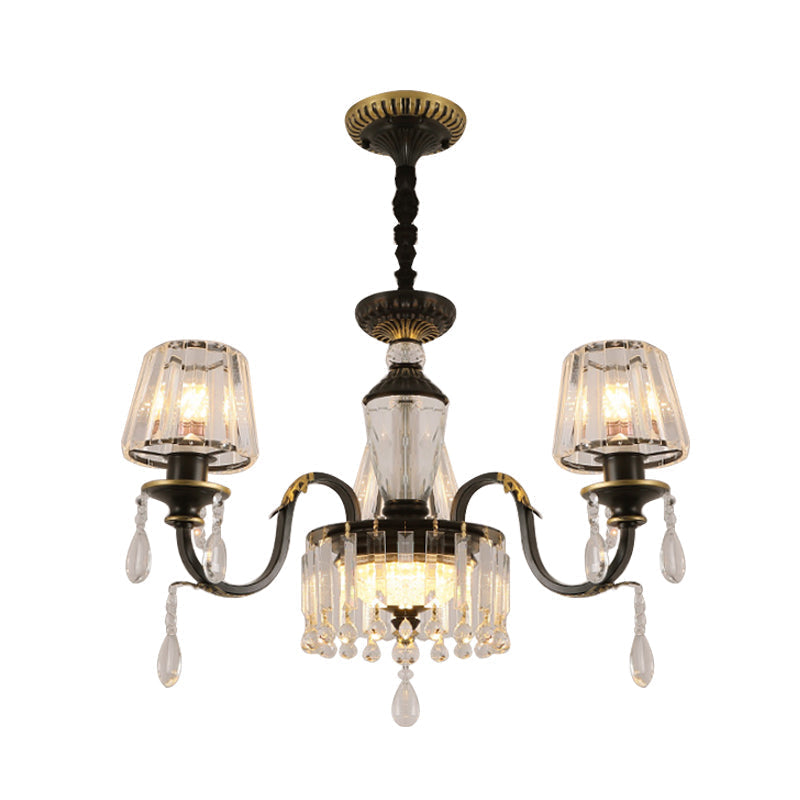 Black Glass Cone Ceiling Chandelier - Simplicity With Clear Crystal Pendant Light