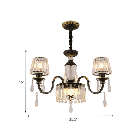 Clear Crystal Glass Cone Pendant Light With Black 3/8-Bulb Ceiling Chandelier
