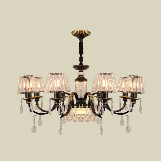 Black Glass Cone Ceiling Chandelier - Simplicity With Clear Crystal Pendant Light